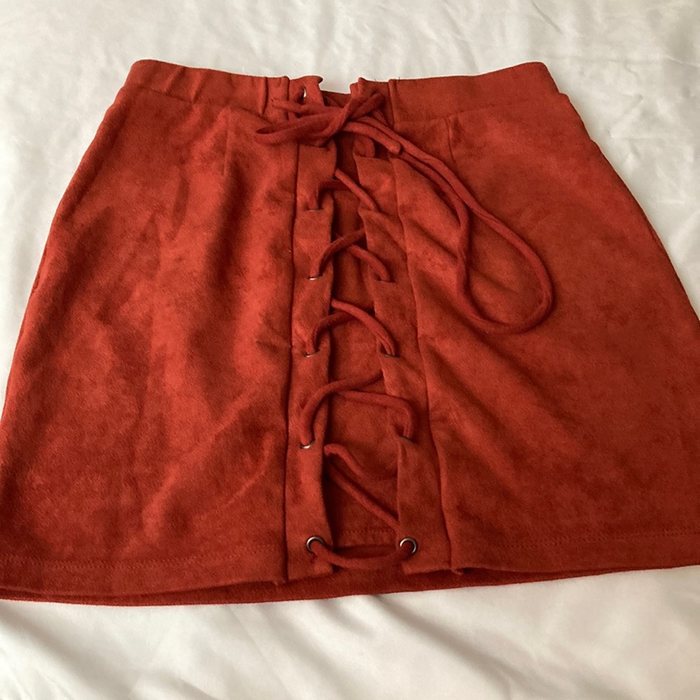 Brunt Orange Mini Skirt made of the suede look material! It’s a cutie!!